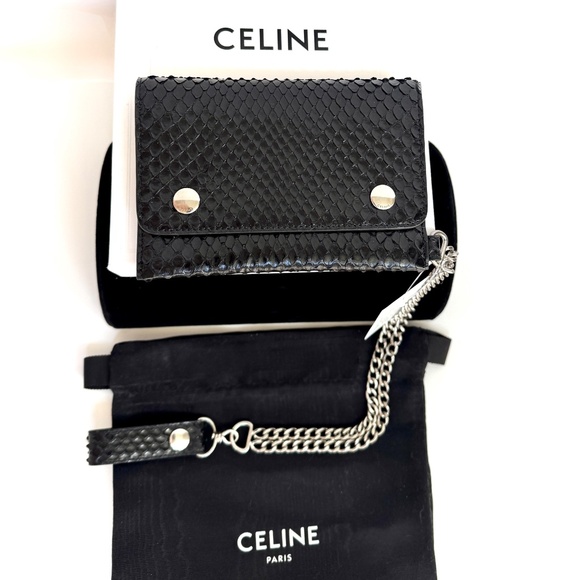 CELINE X Hedi Slimane Men's Biker Wallet With Chain In Python New With Tags - Picture 7 of 12